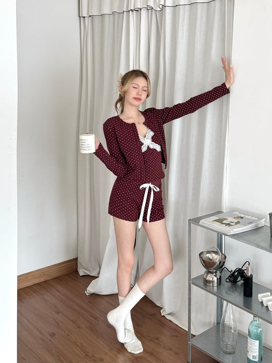 Viera Polka Cardigan MAROON