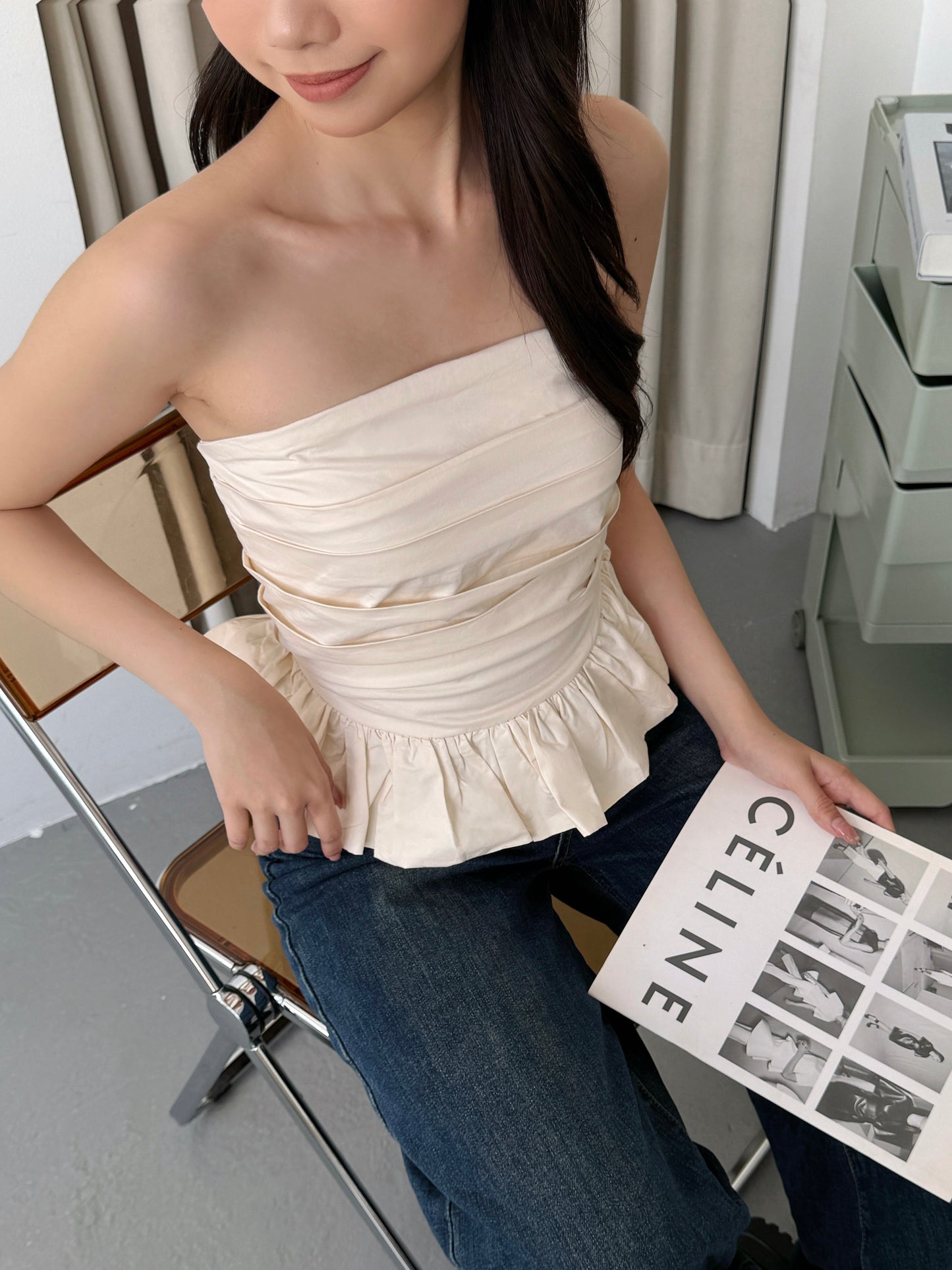 Cherie Ruffle Top (Beige)