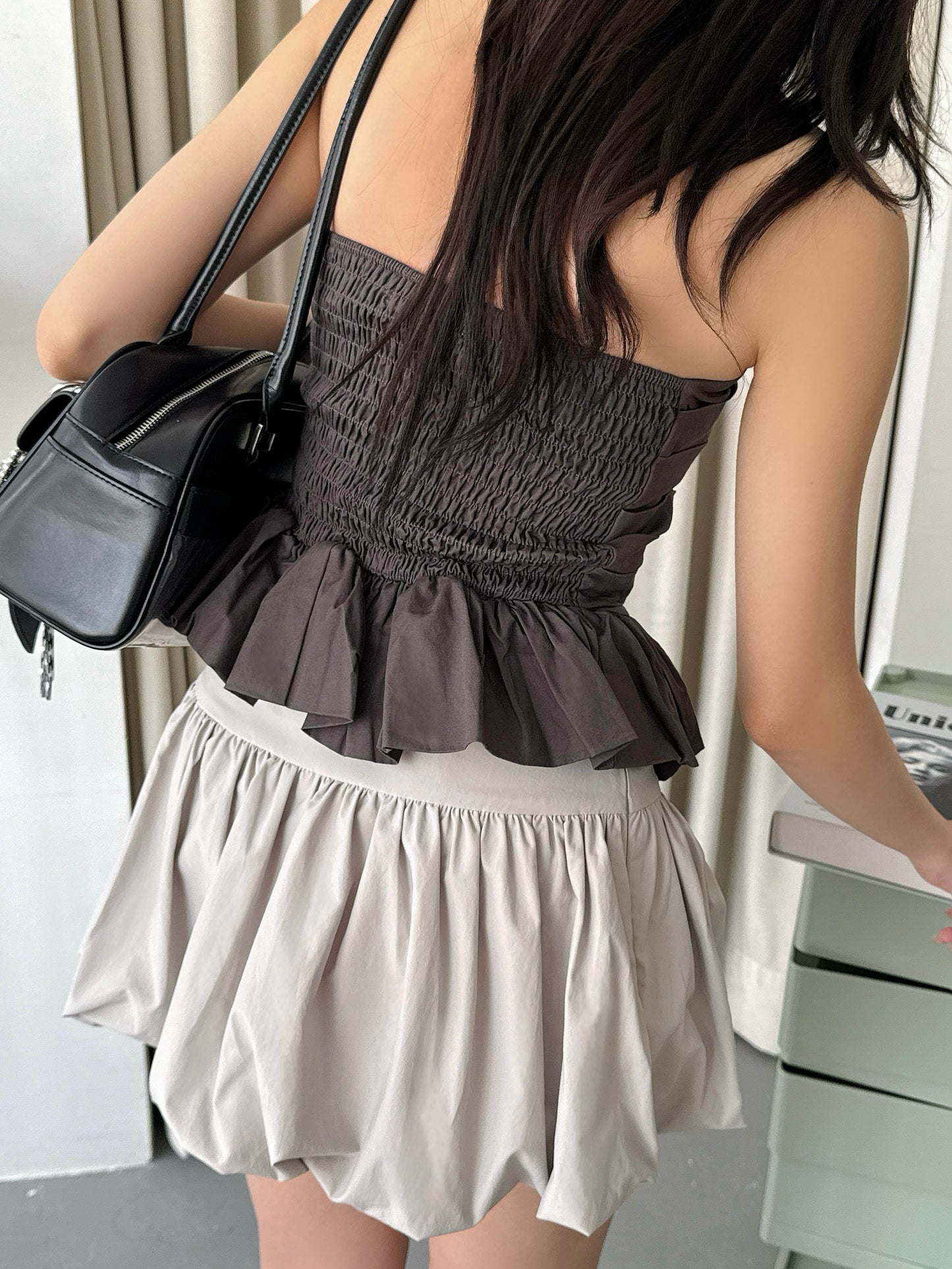 Cherie Ruffle Top (Dark Grey)