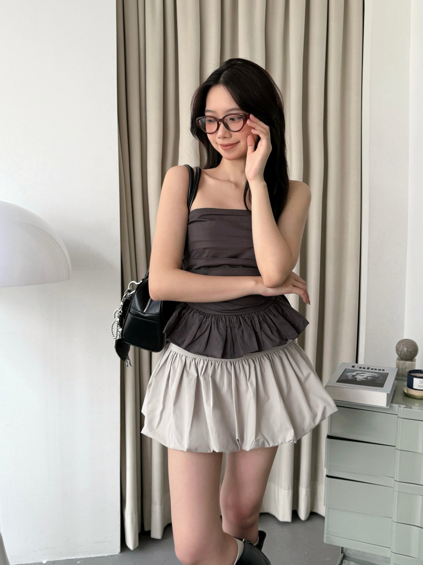 Cherie Ruffle Top (Dark Grey)