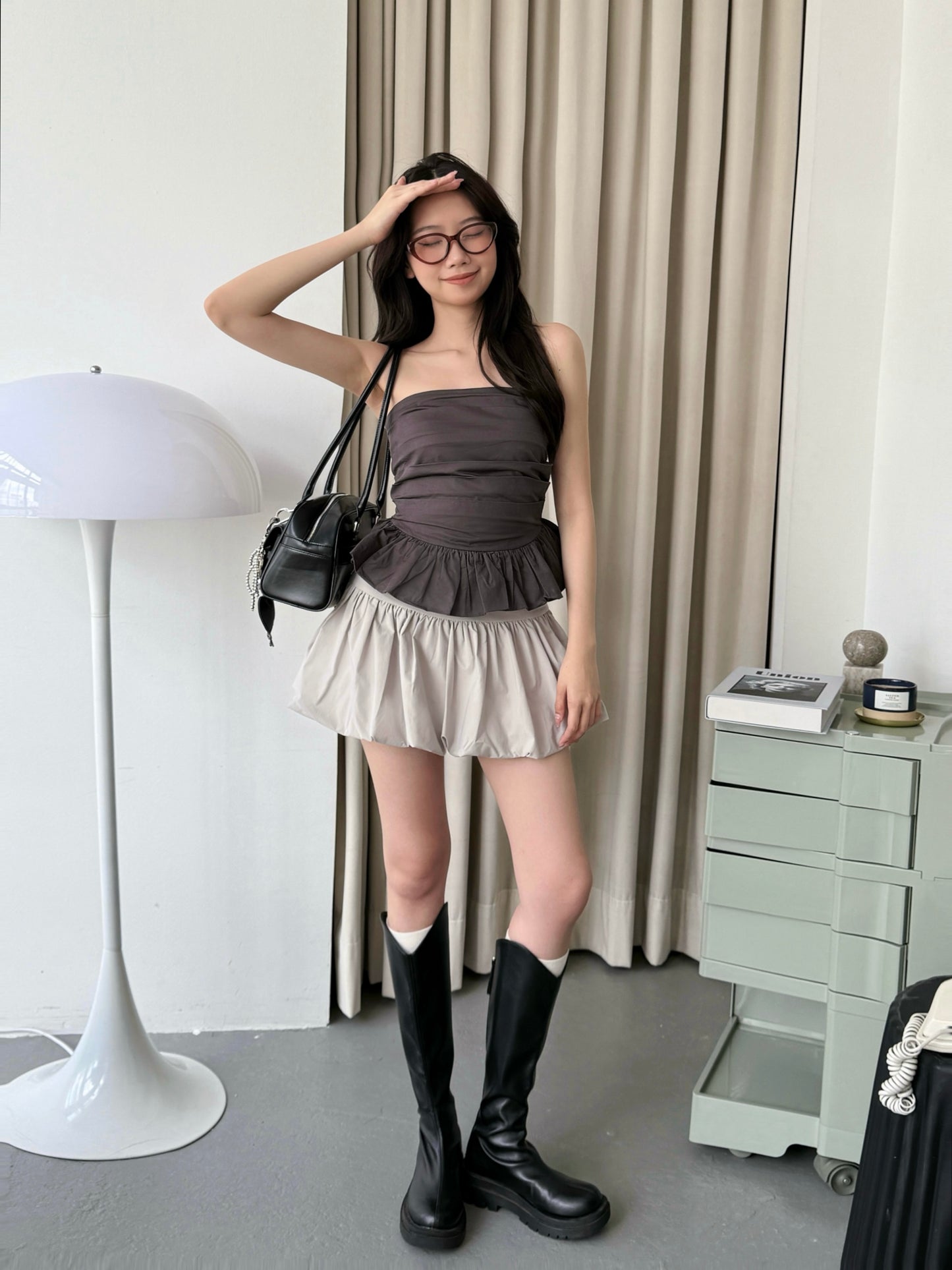 Cherie Ruffle Top (Dark Grey)