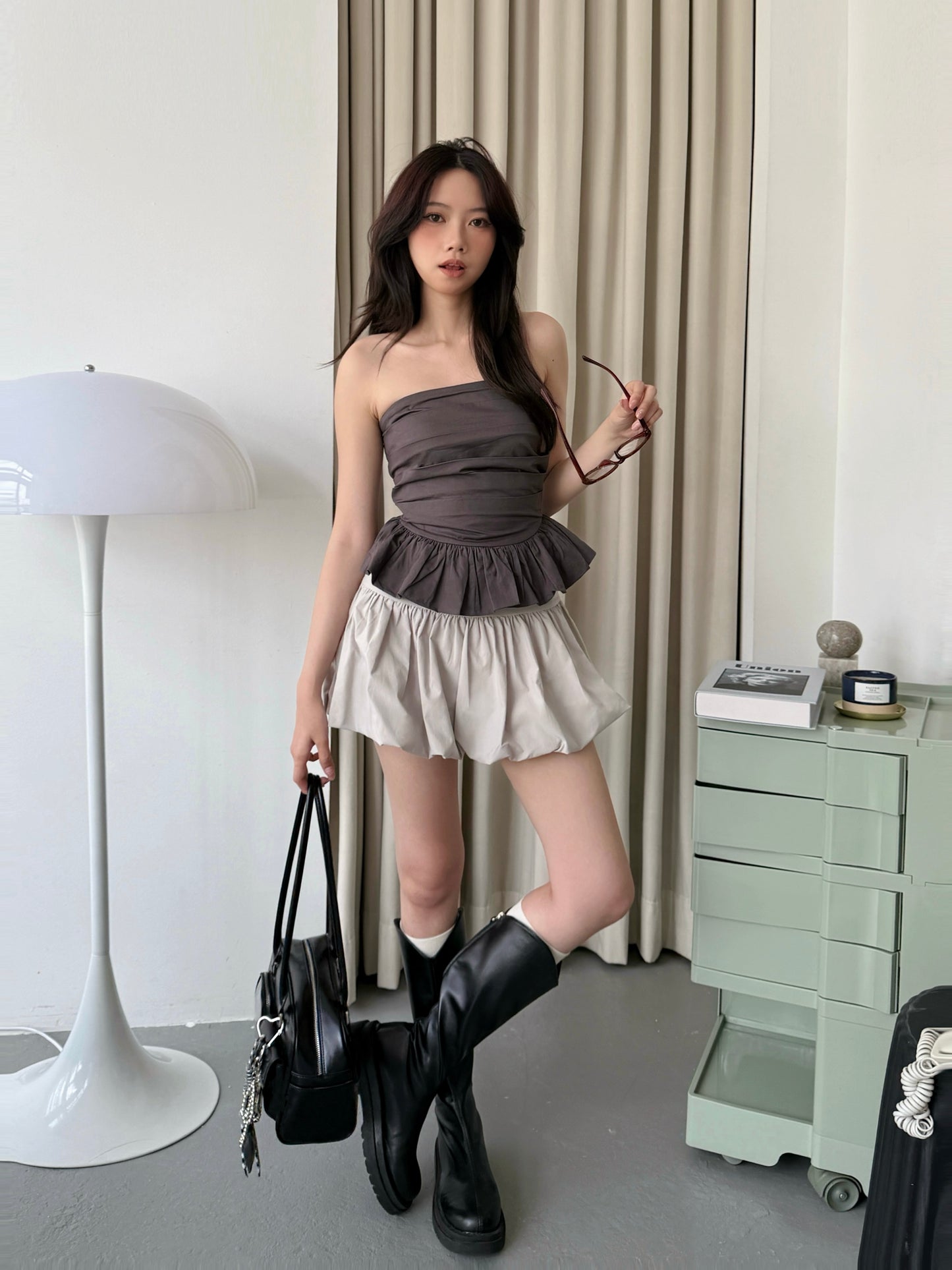 Cherie Ruffle Top (Dark Grey)