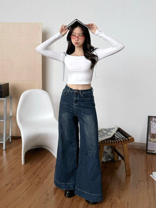 Violetta Ribbon Long Sleeve Top (White)