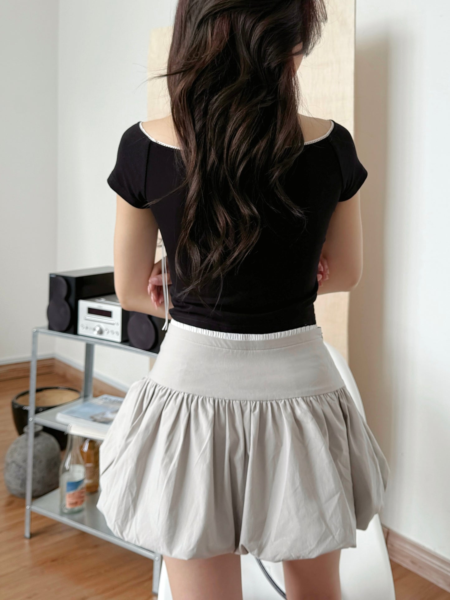 Violetta Ribbon Short Sleeve Top (Black)