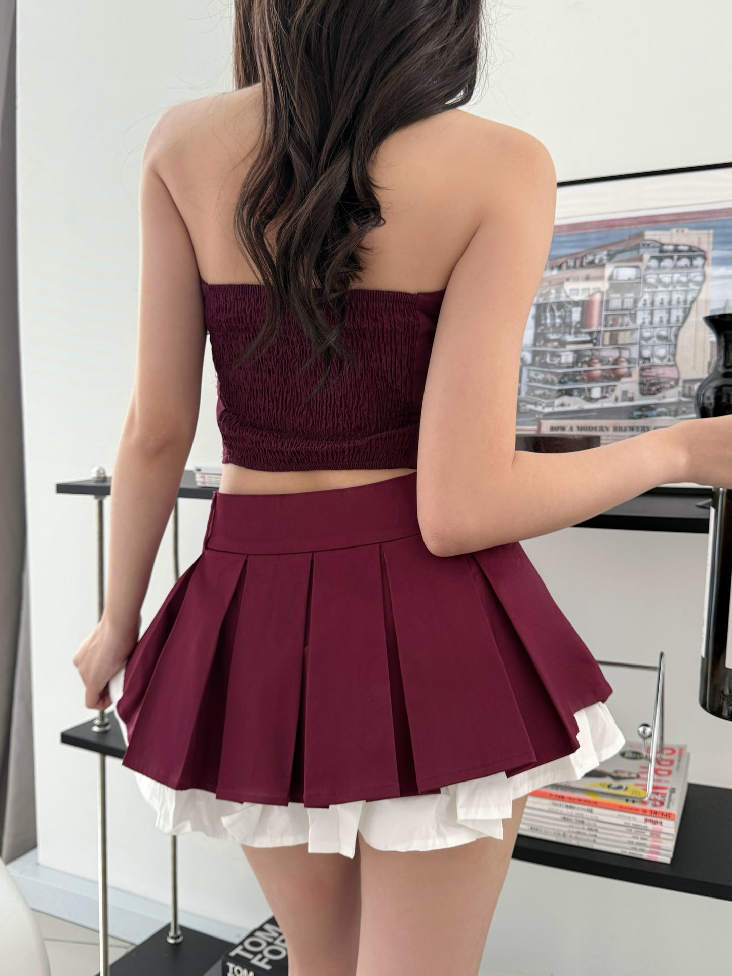 Camie Pleated Skirt (Maroon)