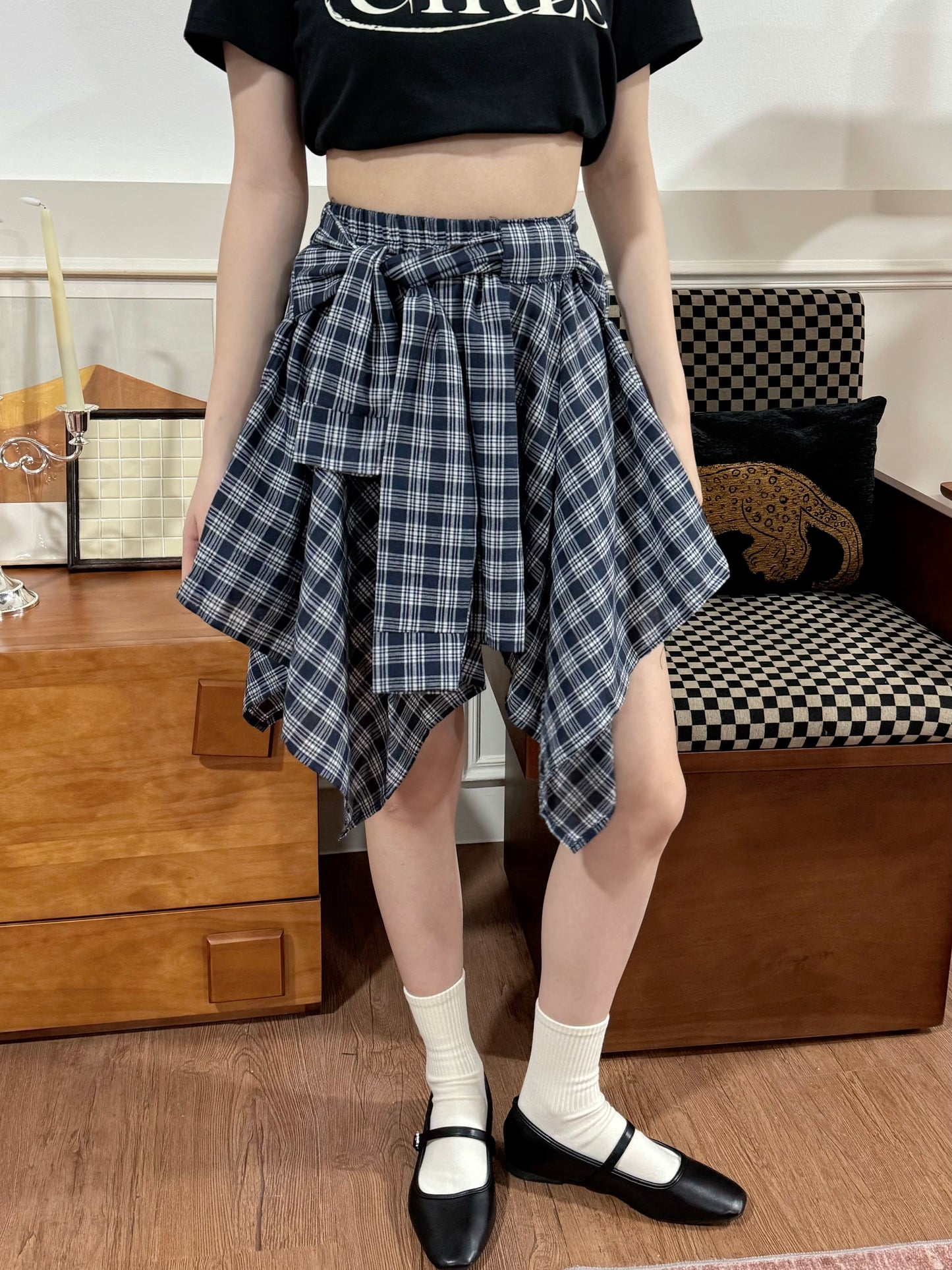 Kera Plaid Skirt (Blue)