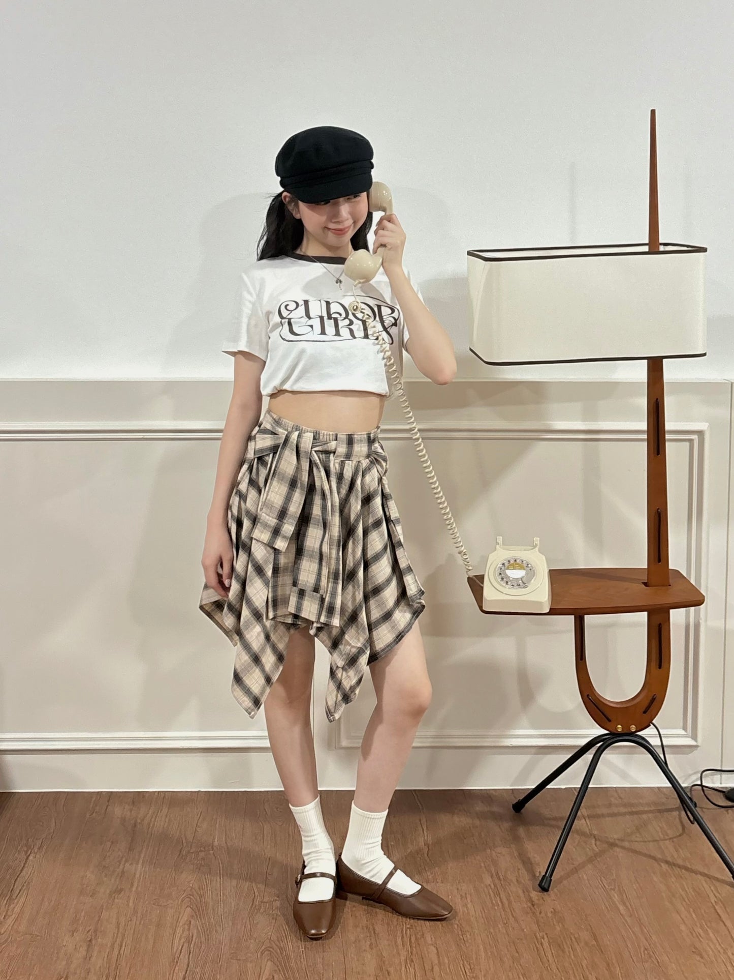 Kera Plaid Skirt (Beige)