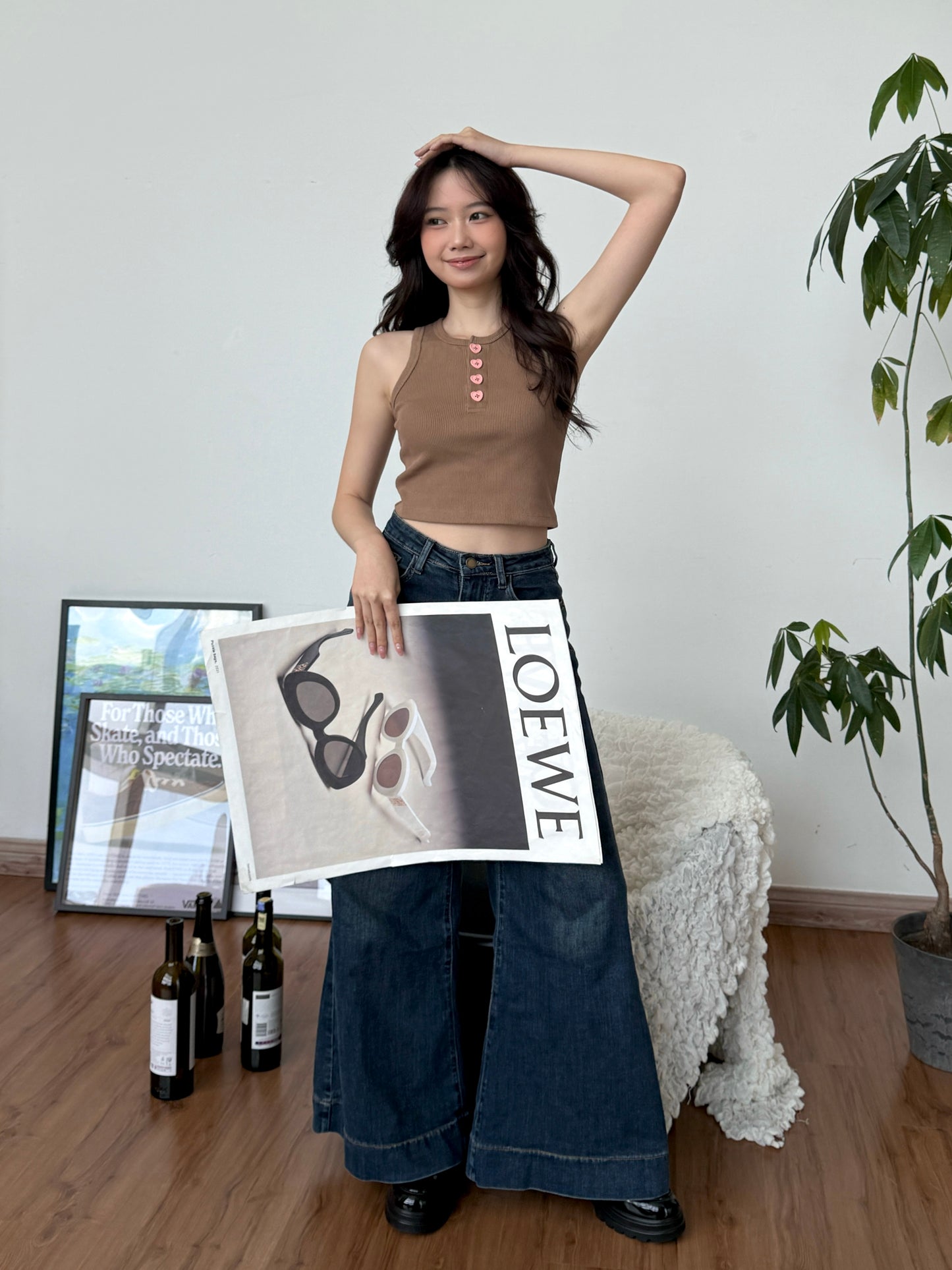 Cu Button Tank Top (Brown)