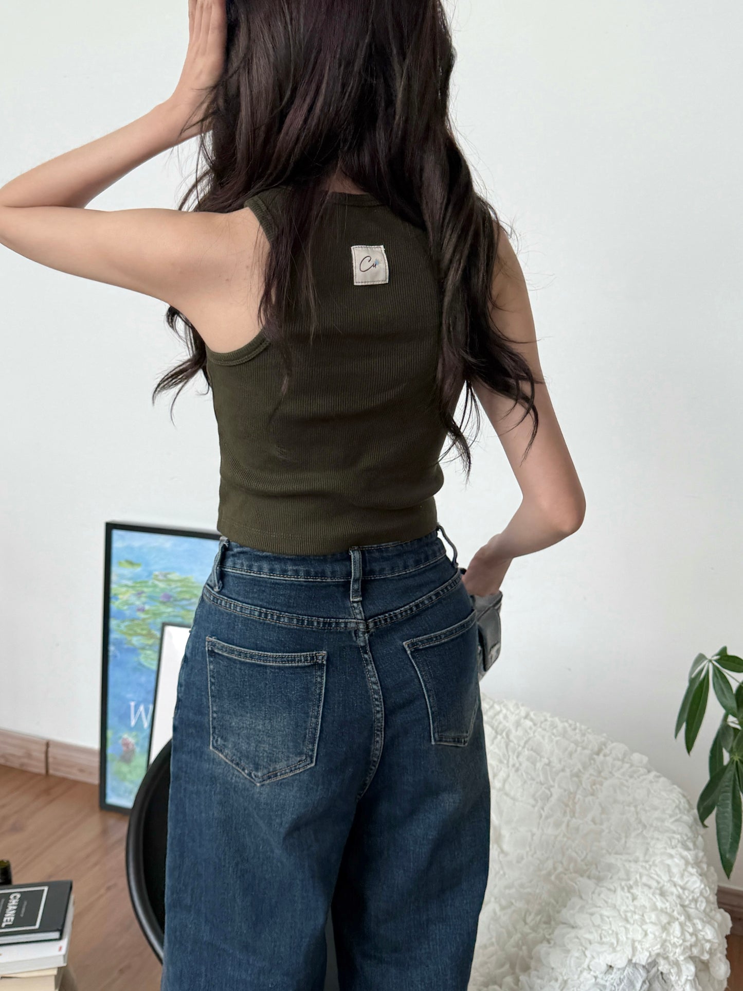 Cu Button Tank Top (Army Green)
