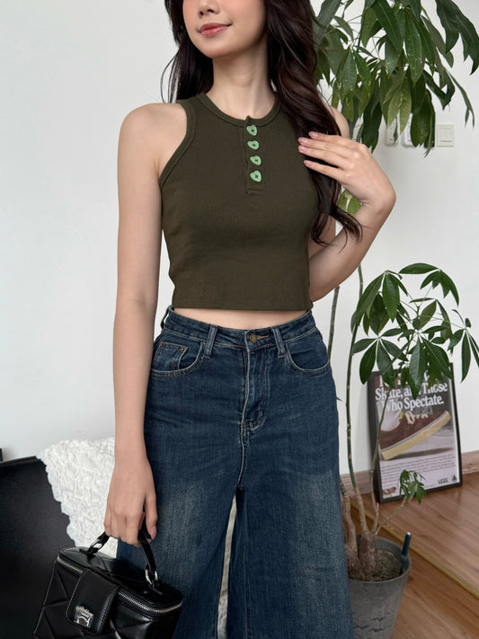 Cu Button Tank Top (Army Green)