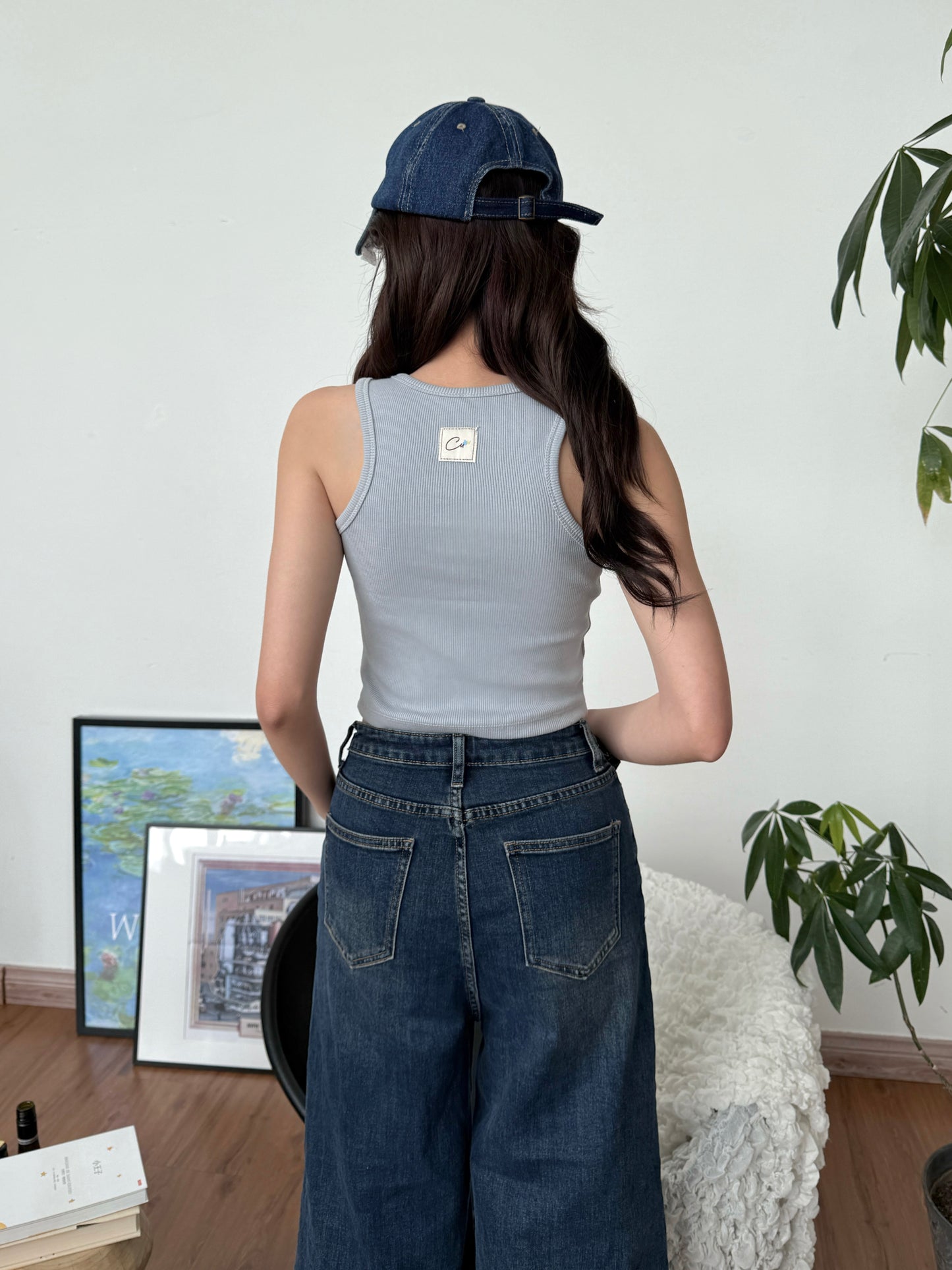 Cu Button Tank Top (Blue)