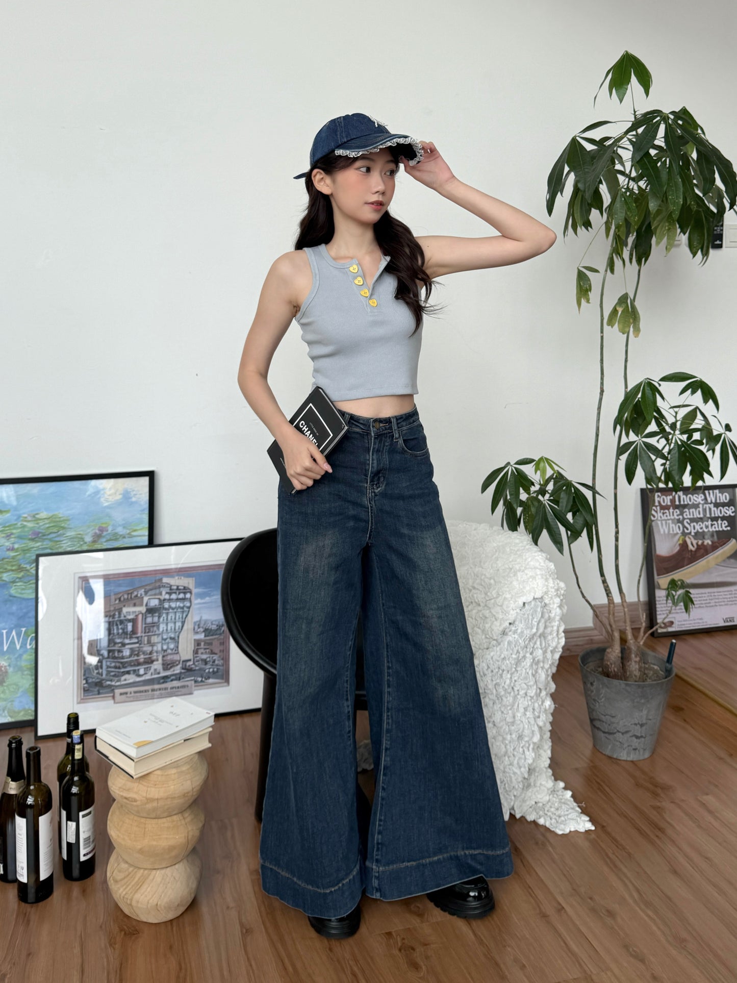 Cu Button Tank Top (Blue)