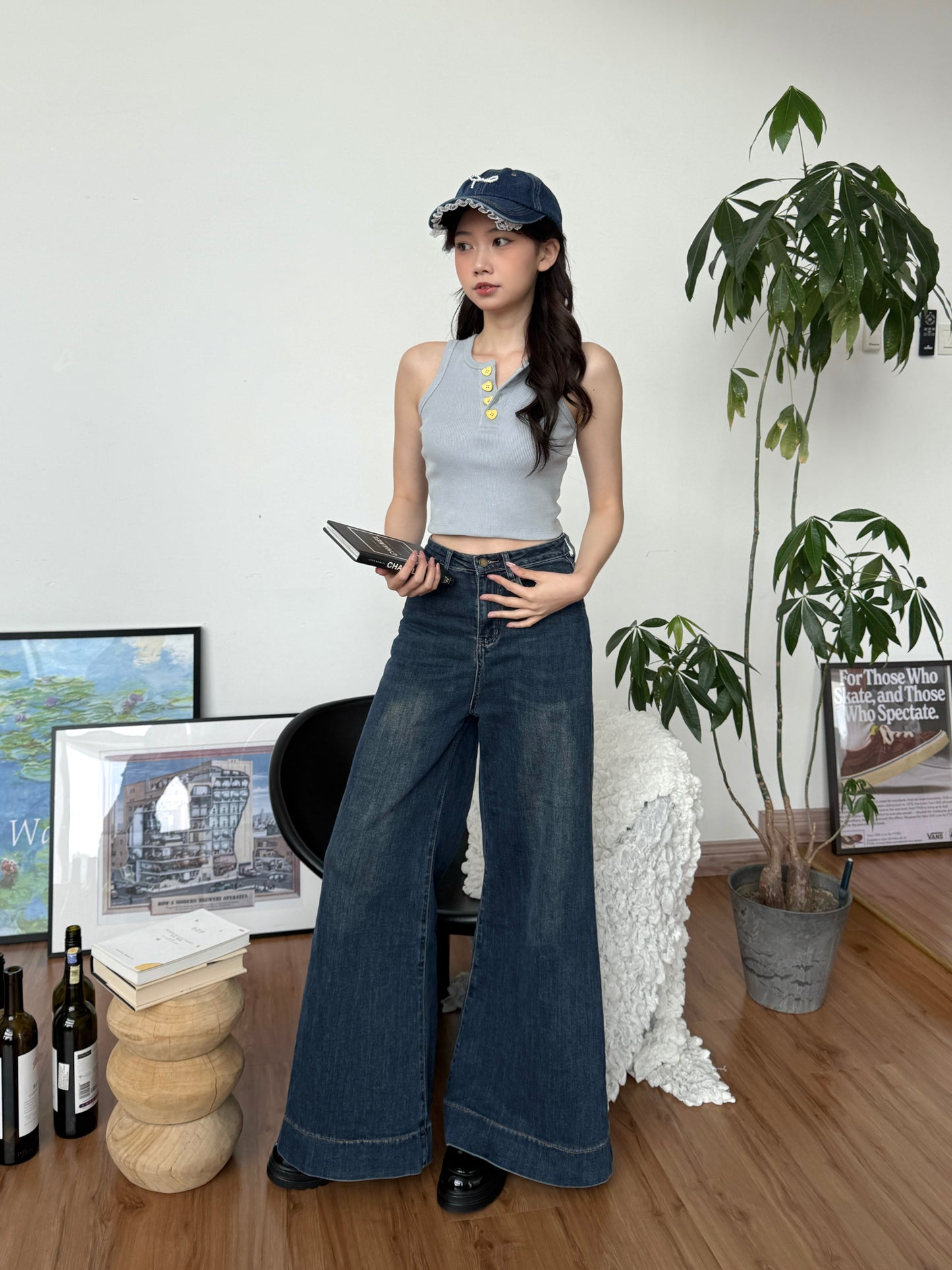 Cu Button Tank Top (Blue)