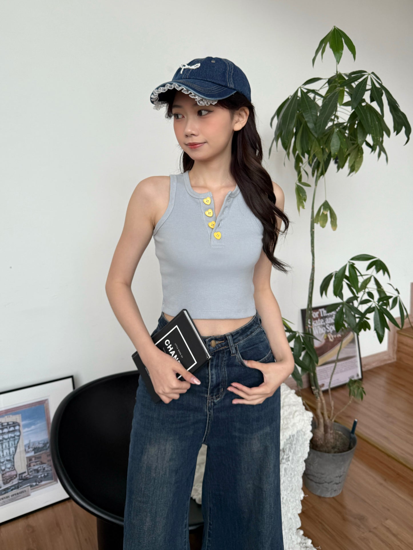 Cu Button Tank Top (Blue)