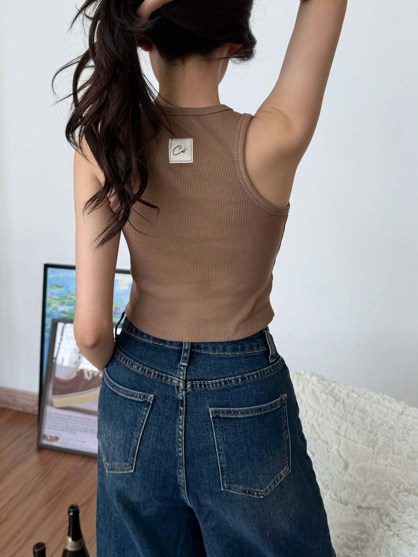 Cu Button Tank Top (Brown)