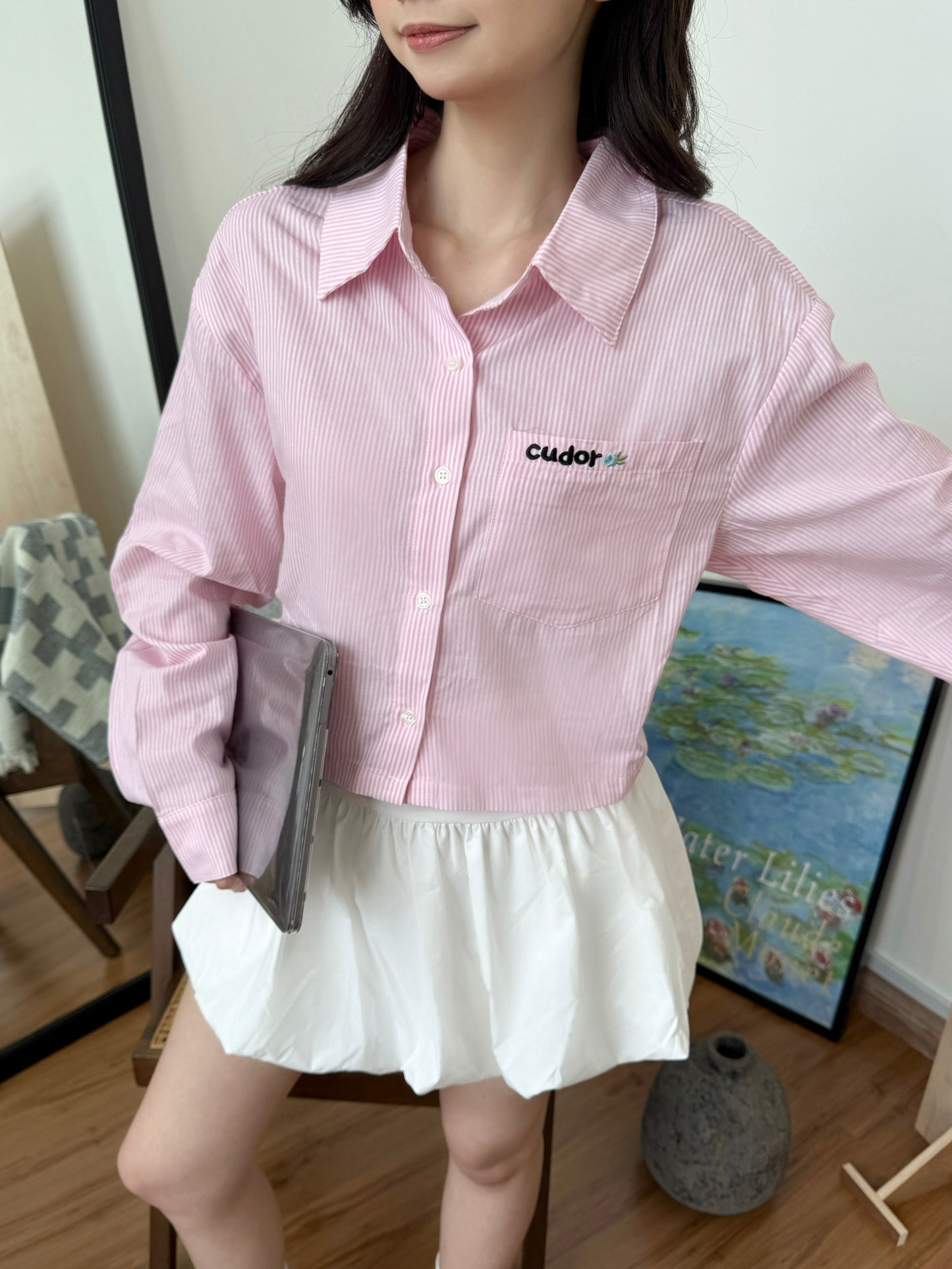 Megan Stripes Long Sleeve Shirt (Pink)