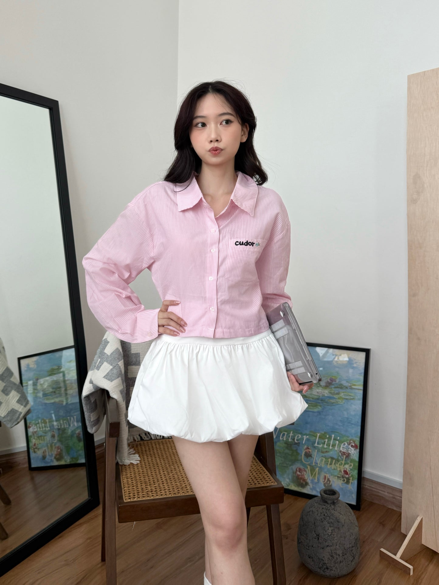 Megan Stripes Long Sleeve Shirt (Pink)