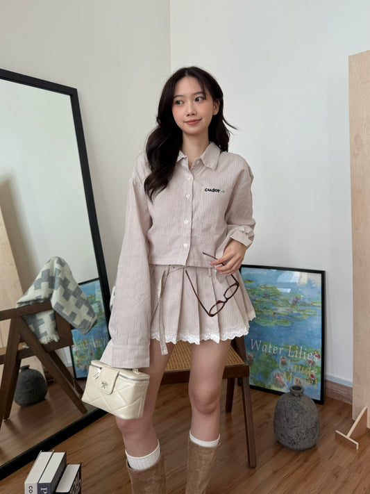 Megan Stripes Long Sleeve Shirt (Khaki)