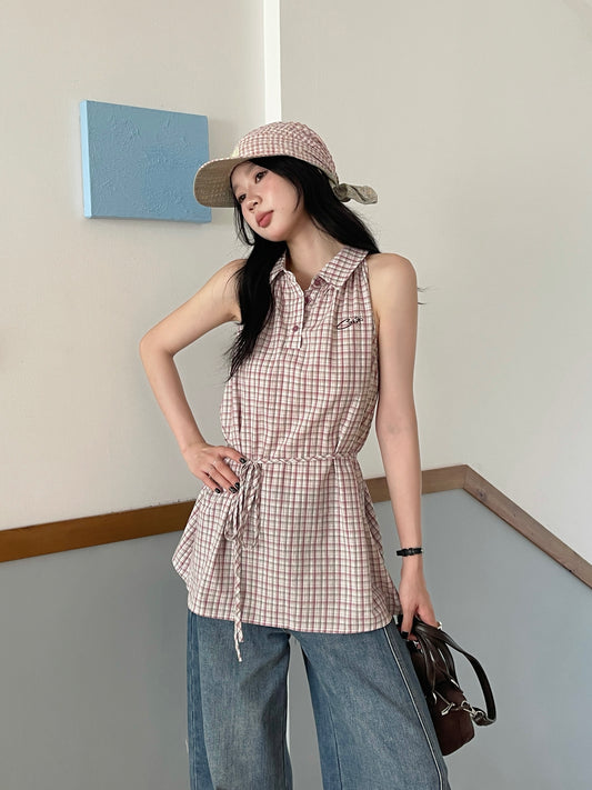Pleat Check Top PINK