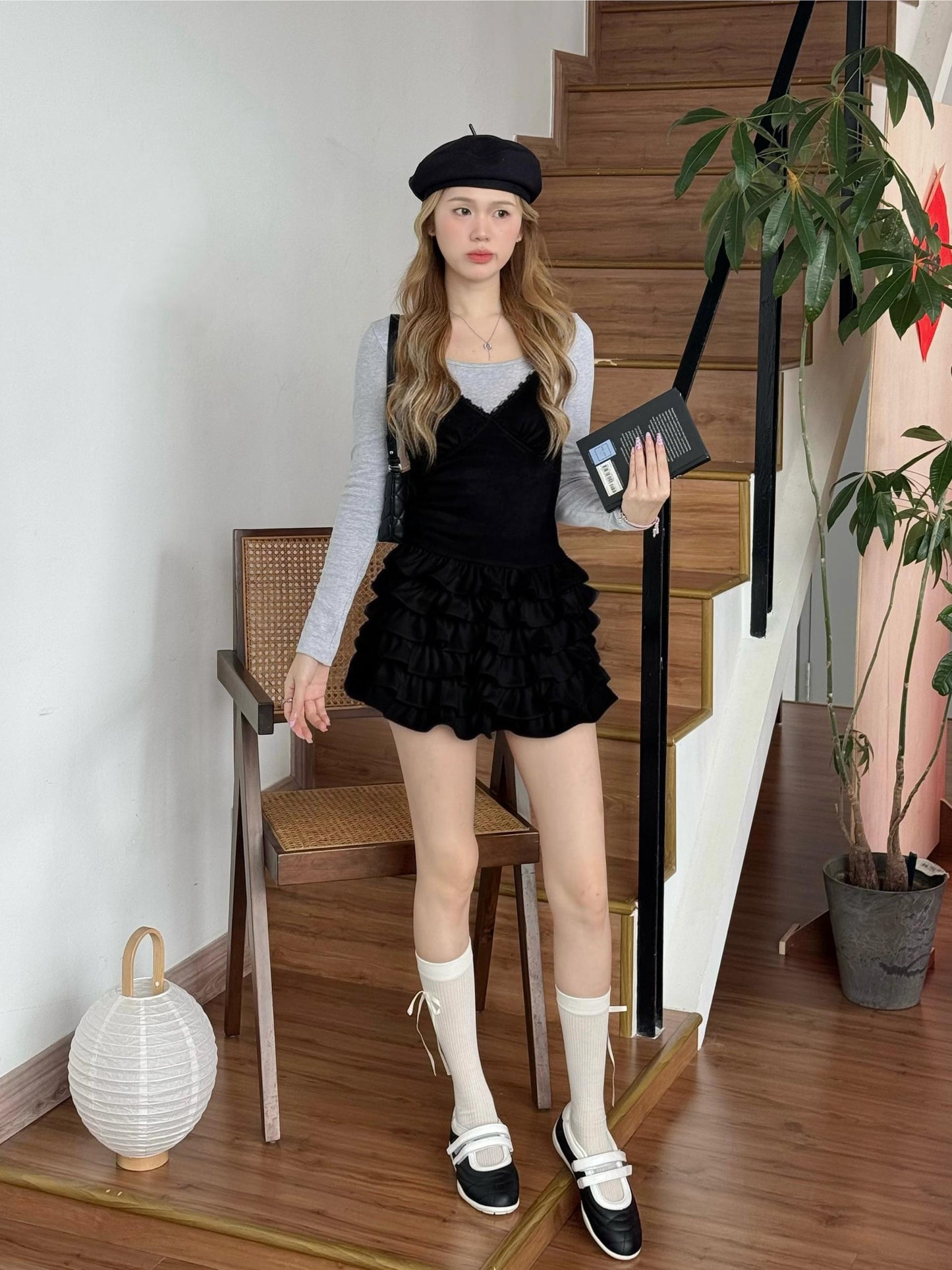 Colette Flounce Dress BLACK