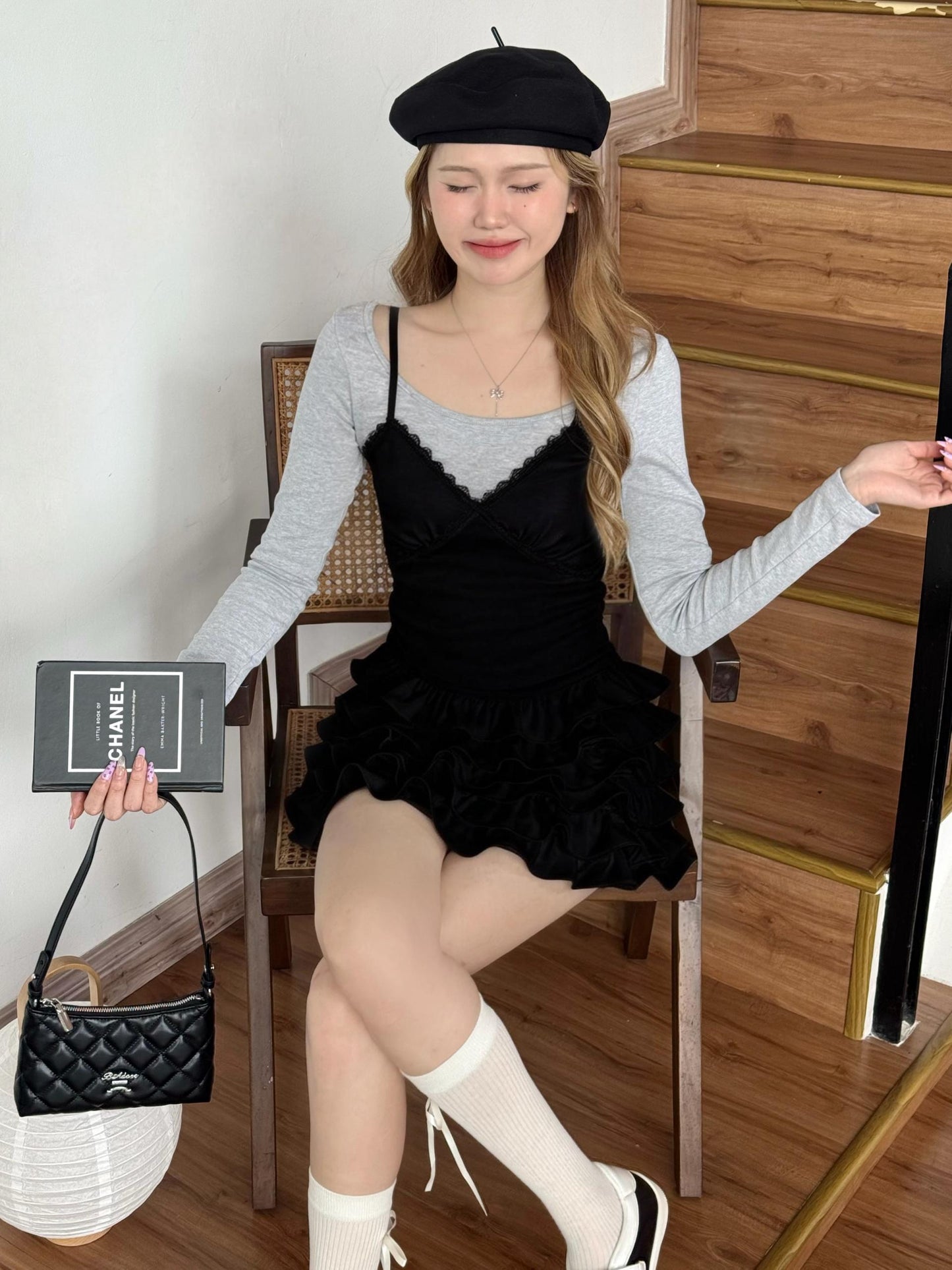 Colette Flounce Dress BLACK