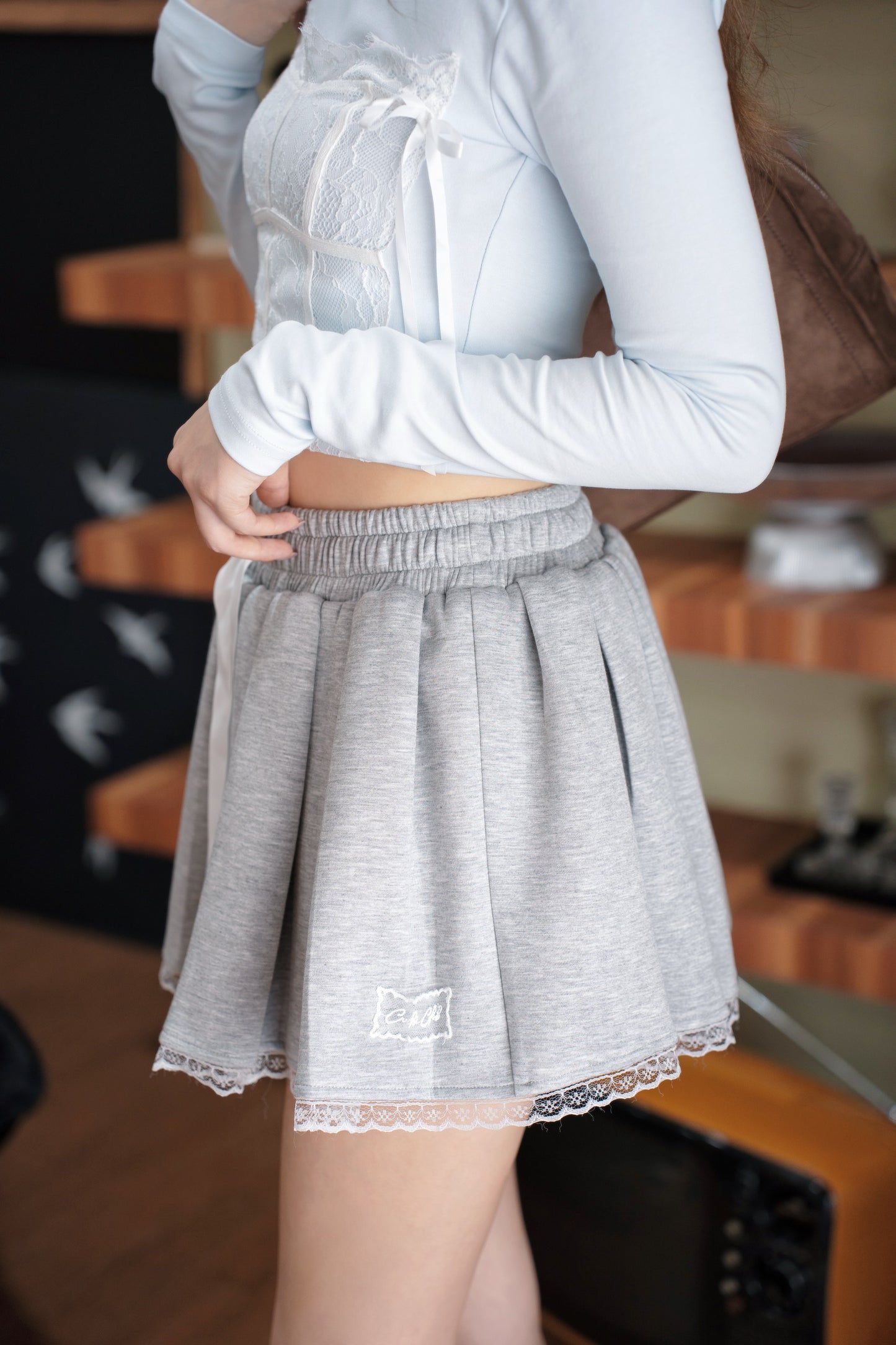 Fleur Lace Skirt (Grey)