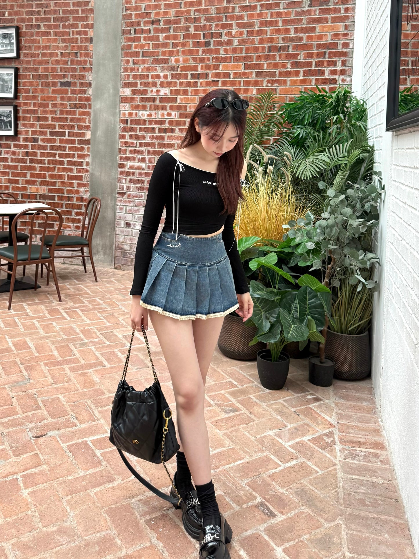 Violetta Ribbon Long Sleeve Top (Black)