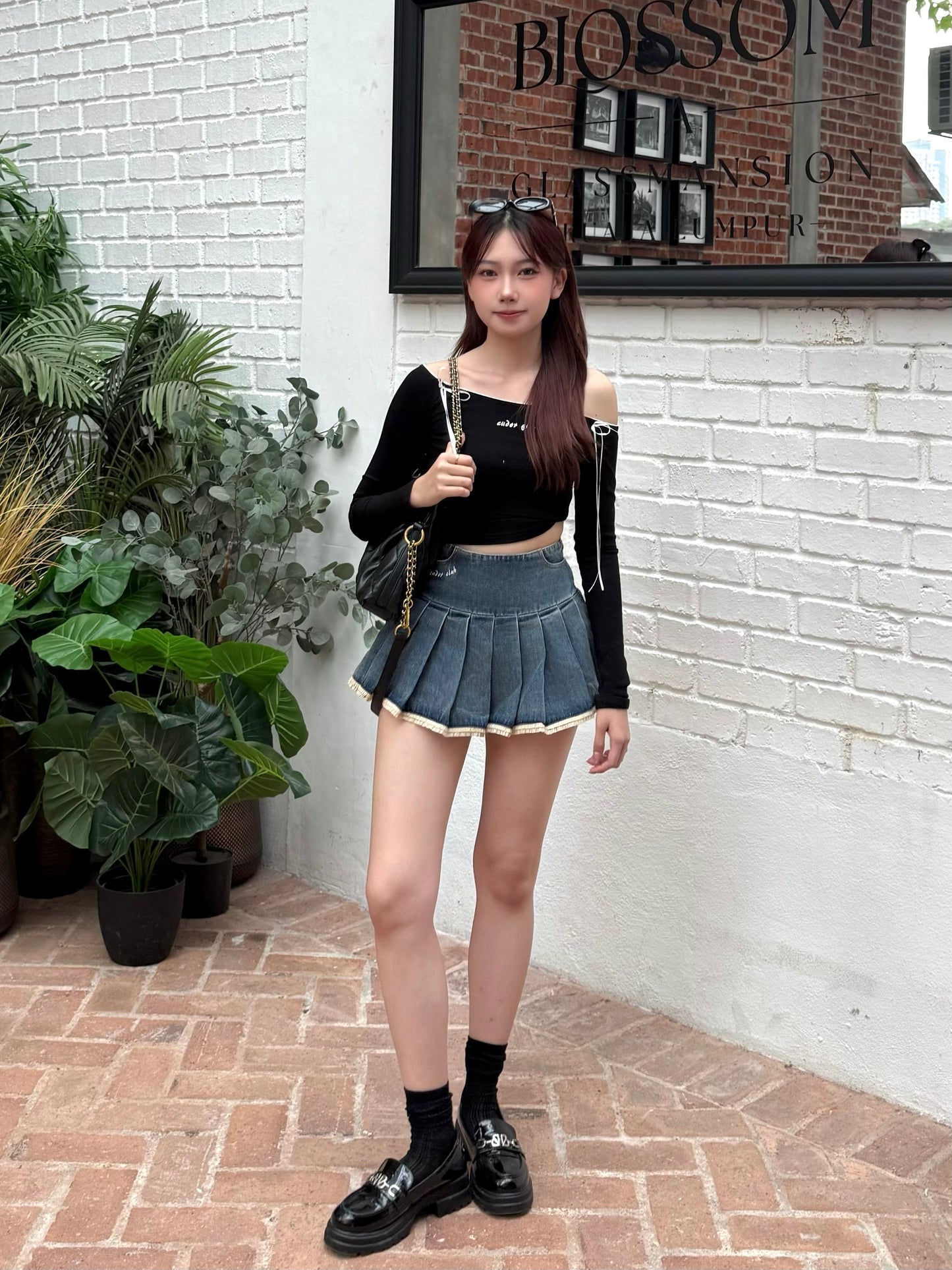 Violetta Ribbon Long Sleeve Top (Black)