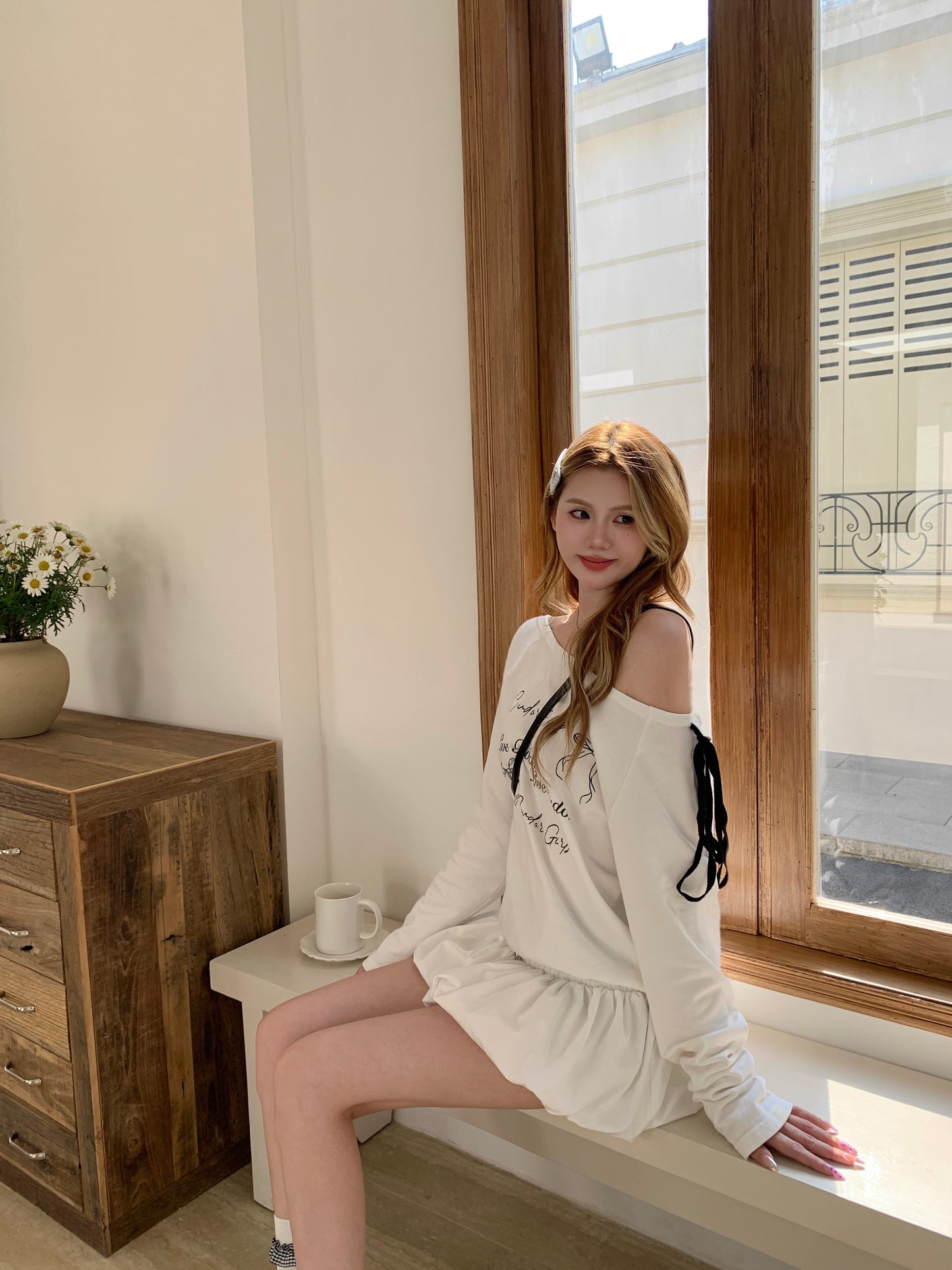 Petal Flounce Dress WHITE