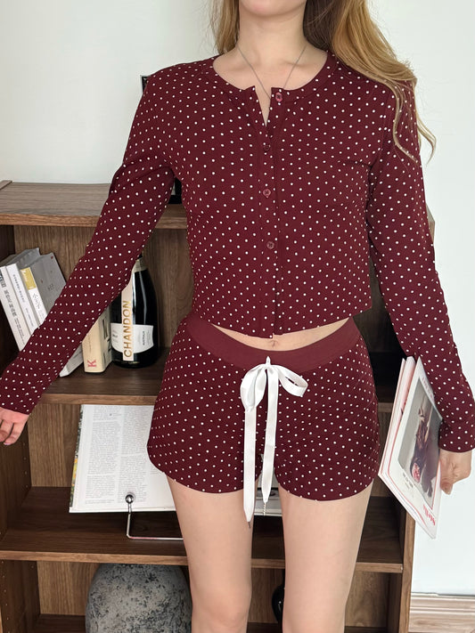 Viera Polka Cardigan MAROON
