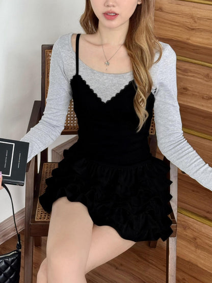 Colette Flounce Dress BLACK