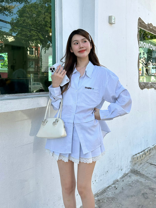 Megan Stripes Long Sleeve Shirt (Blue)