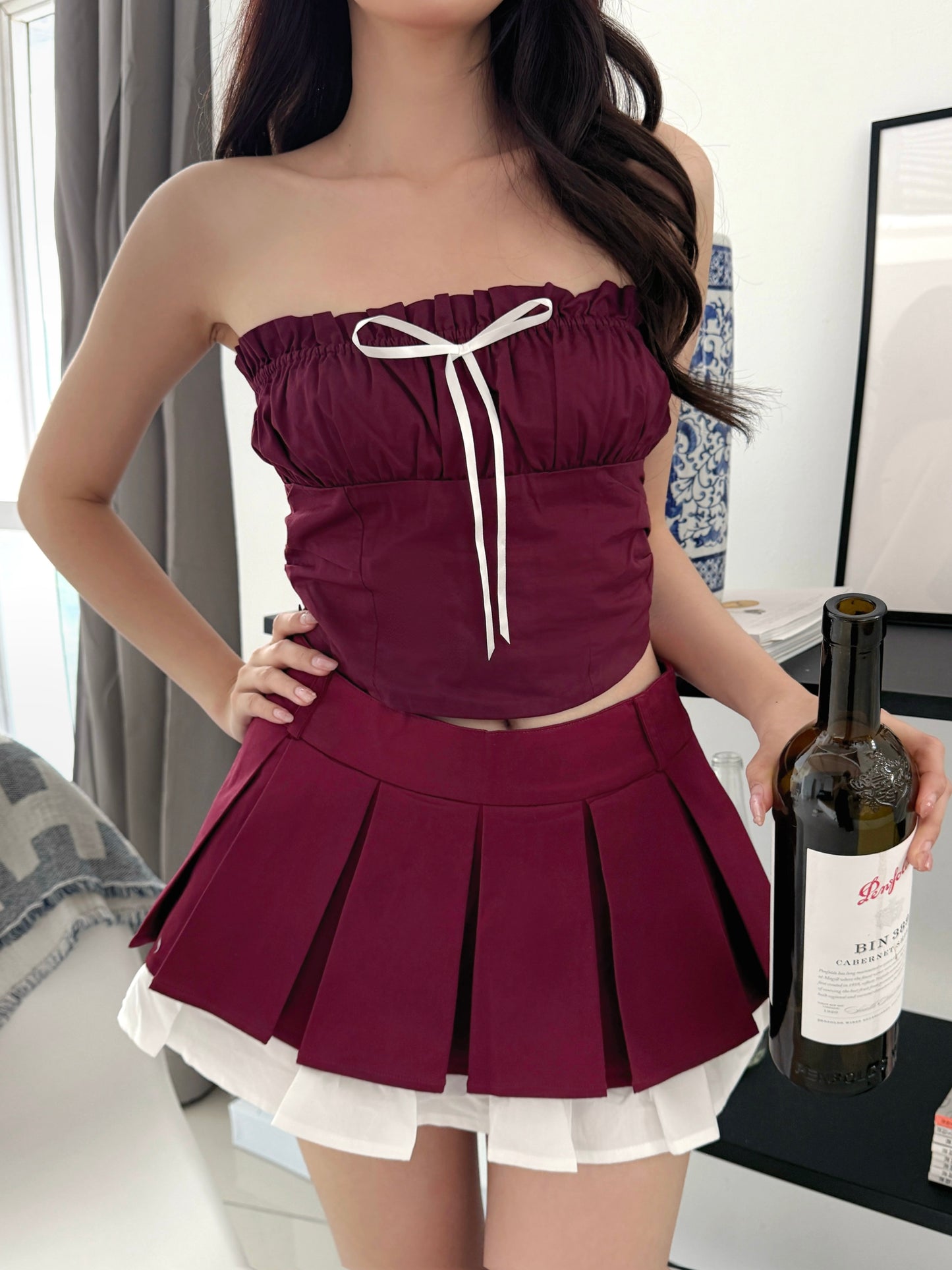 Camie Pleated Skirt (Maroon)