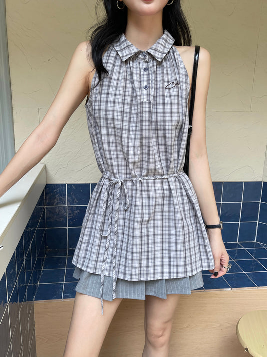 Pleat Check Top BLACK