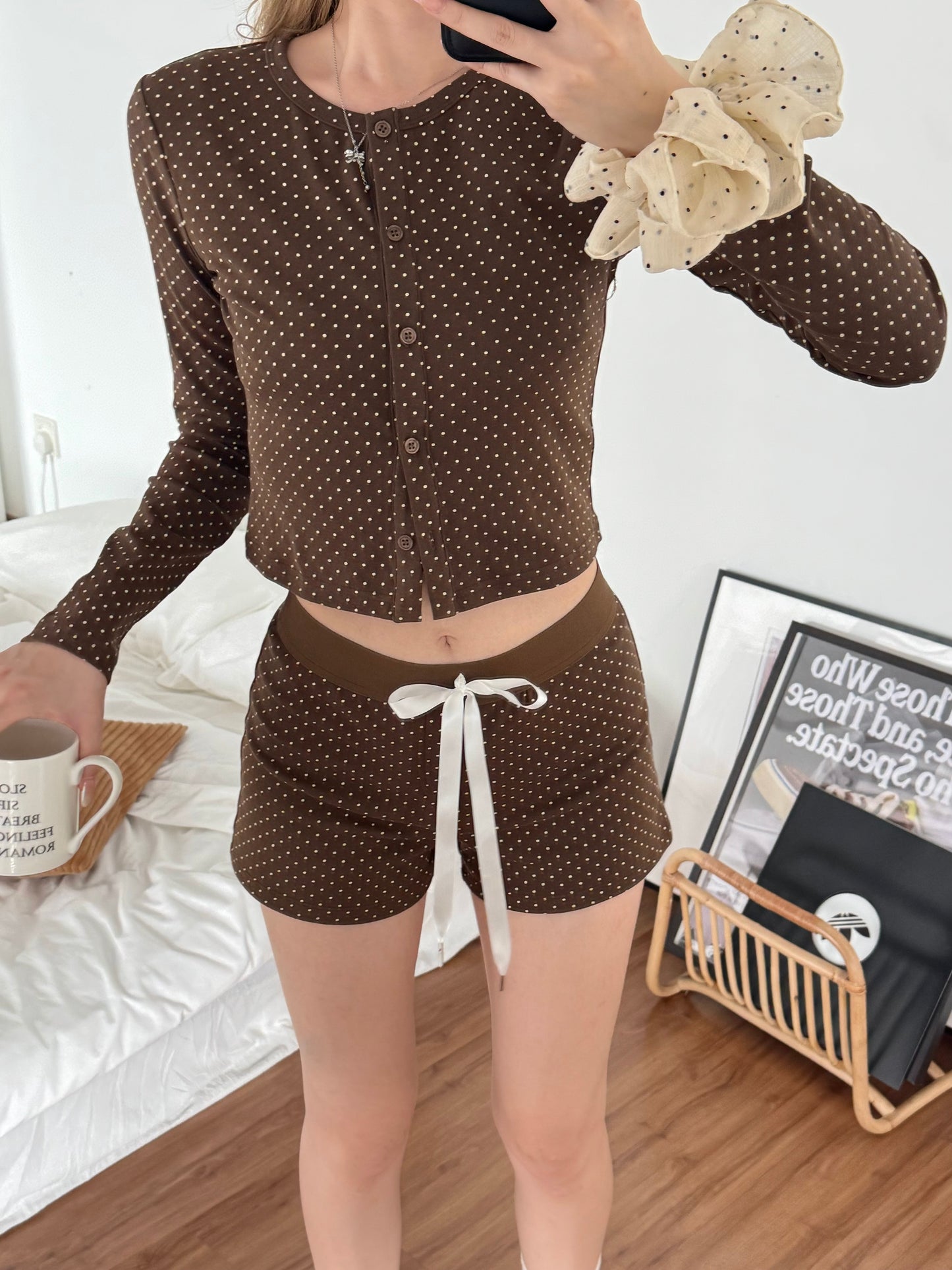 Viera Polka Cardigan BROWN