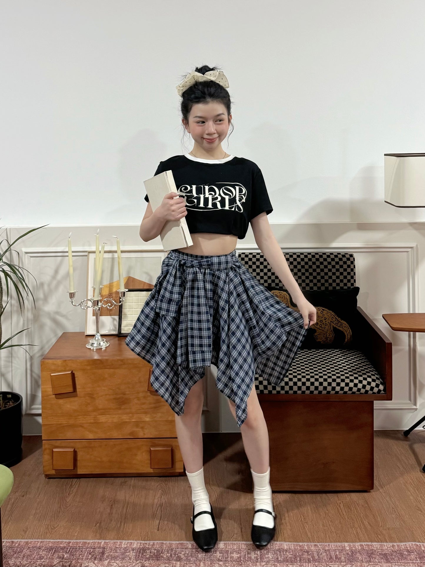 Kera Plaid Skirt (Blue)