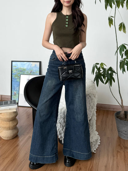 Cu Button Tank Top (Army Green)