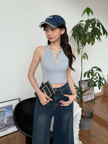 Cu Button Tank Top (Blue)