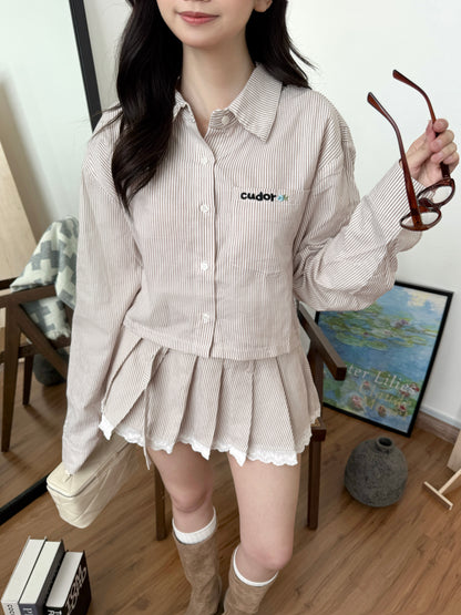 Megan Stripes Long Sleeve Shirt (Khaki)