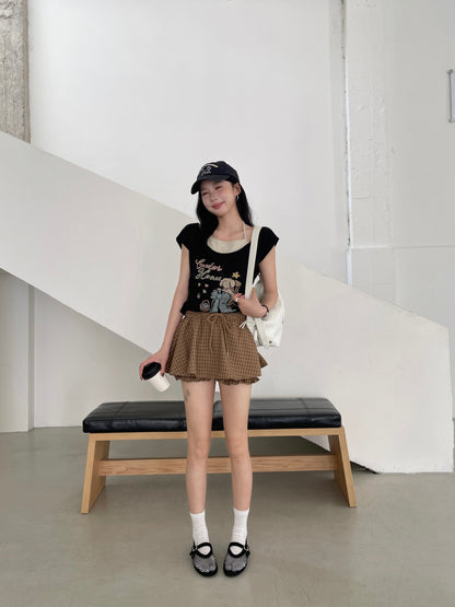 Starry Plaid Skorts KHAKI